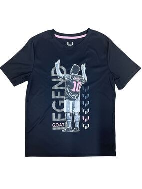 Messi Collection Youth Soccer Graphic Tee Black Pink Size L 14/16 GOAT Athletic